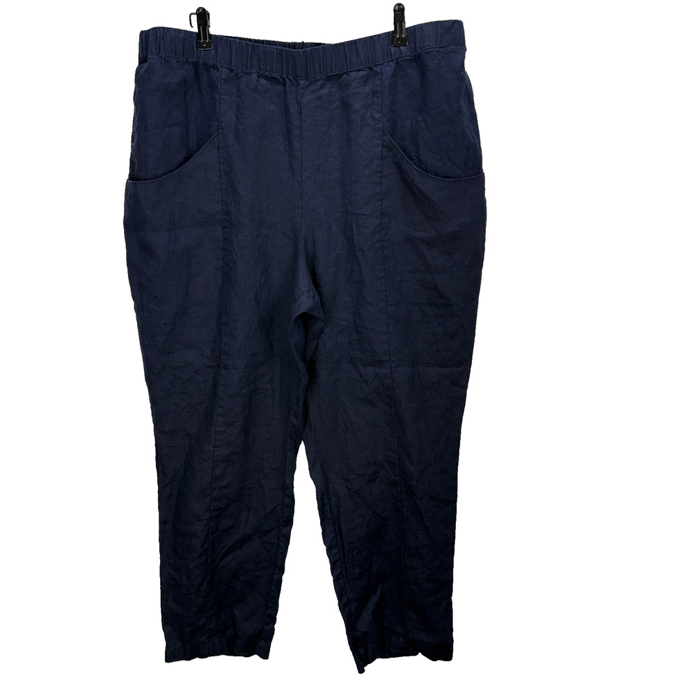 Quince Womens‎ European Linen Tapered Ankle Pants Size XL Deep Navy Minimalist